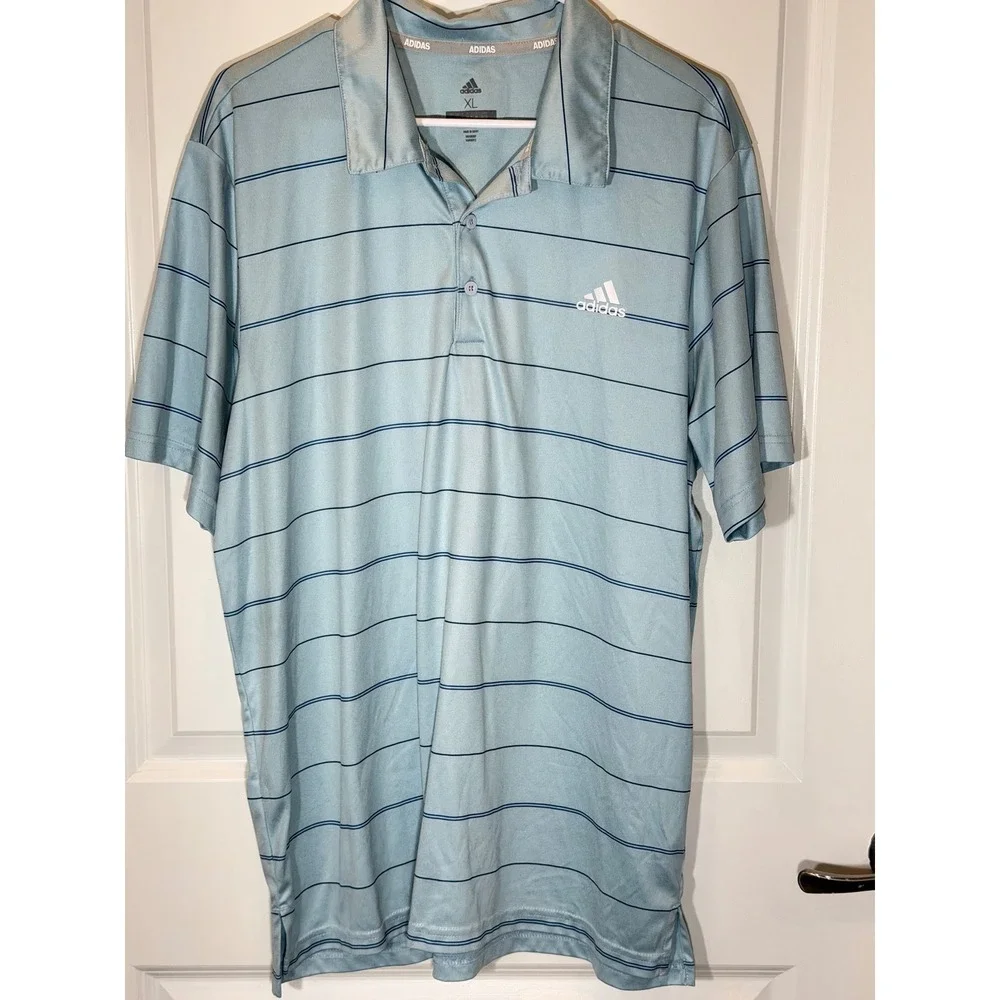 Adidas Golf Mens XL Blue Striped Short Sleeve Performance Polo Shirt